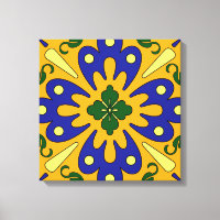 Bleu orange Jaune Tile Espagnole Canvas Mur Art