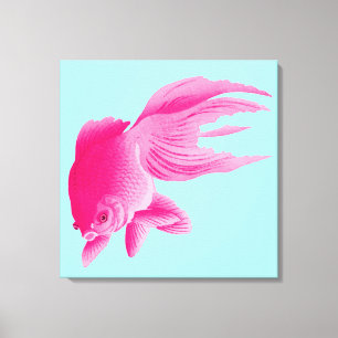 Toile Bleu rose Poisson d'or Grand Pop moderne