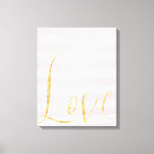 Toile Bleu rose rayures Gold Love