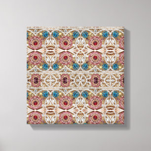 Toile bleu turquoise or bordeaux rose bohème