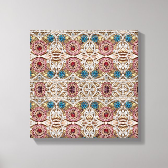 Toile bleu turquoise or bordeaux rose bohème (Recto)