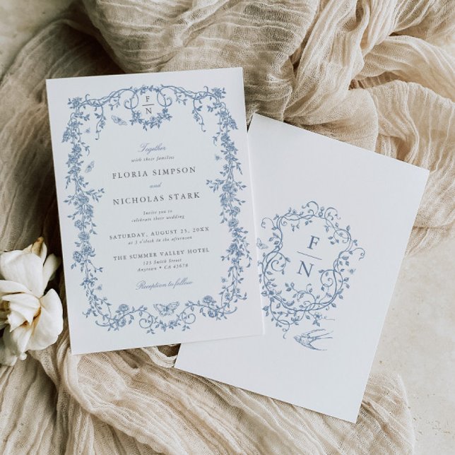 Toile Bleue De Jouy Faire-part de mariage Chinoise (Créateur téléchargé)