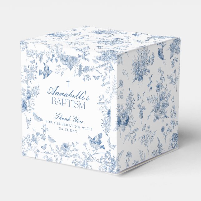 Toile Bleue De Jouy Floral Baptême Ballotins (Arrière)