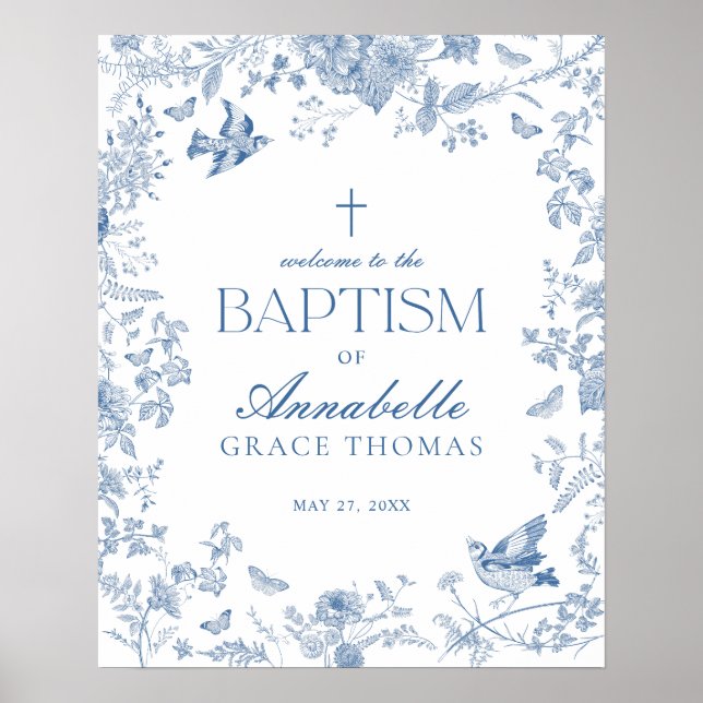 Toile Bleue De Jouy Floral Baptism Affiche de bien (Devant)