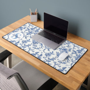 Toile Bleue Motif Floral Monogramme Nom