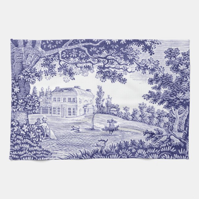 Toile Bleue Serviette de cuisine - Décor champêtre (Horizontal)