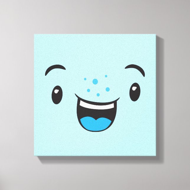 Toile Bleue Souriante Kawaii Visage Enveloppée (Recto)