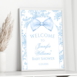 Toile Blue Bow Tye Baby Boy Shower Welcome Sign