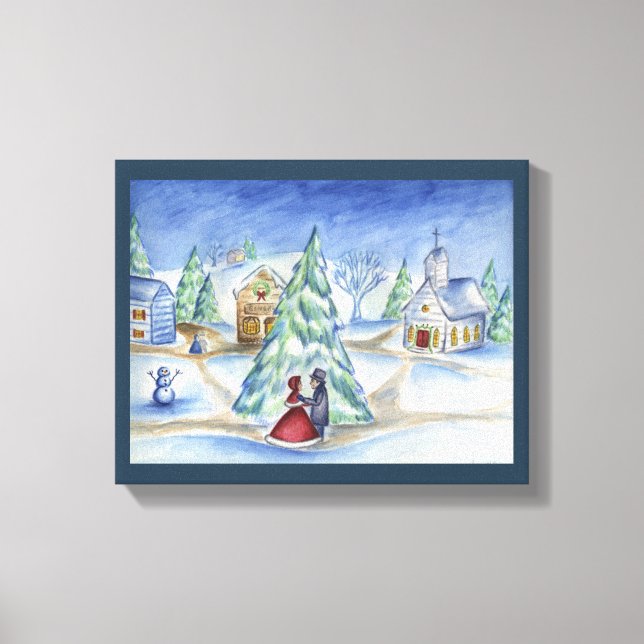 Toile Blue Christmas Village Wall Art (Recto)