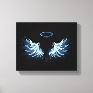 Toile Blue Glowing Angel Wings on black background