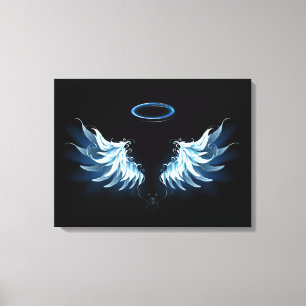 Toile Blue Glowing Angel Wings on black background