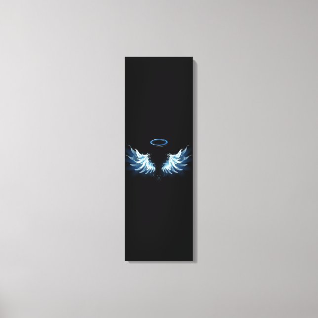 Toile Blue Glowing Angel Wings on black background (Recto)