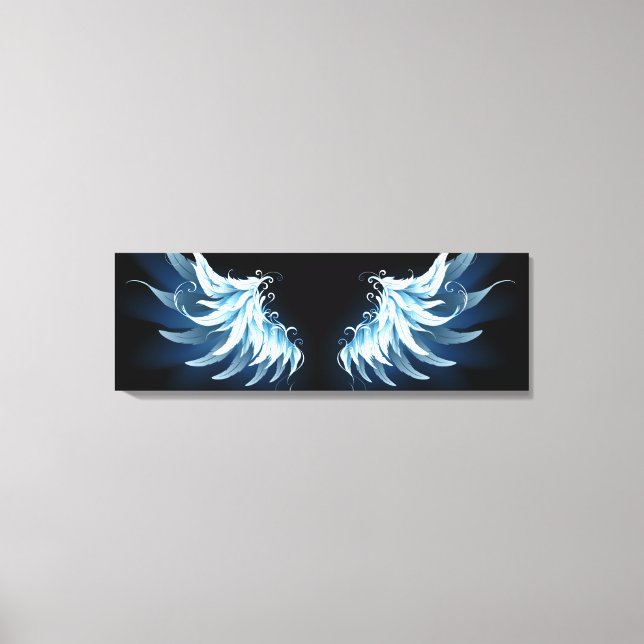 Toile Blue Glowing Angel Wings on black background (Recto)