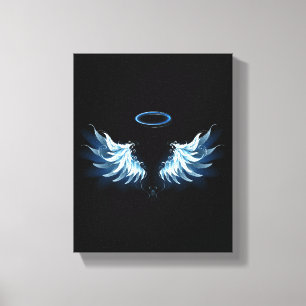 Toile Blue Glowing Angel Wings on black background