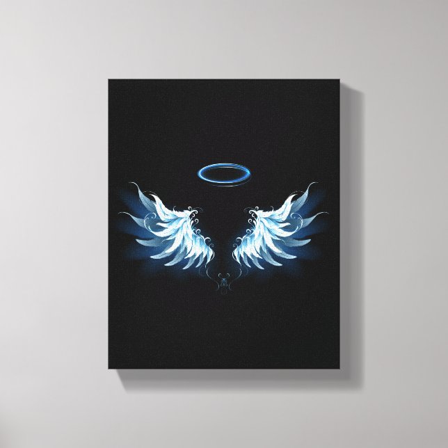 Toile Blue Glowing Angel Wings on black background (Recto)