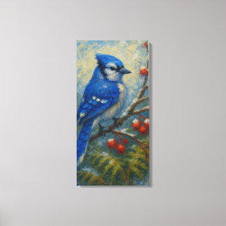 Toile Blue Jay sur Berry Branch - Colorée Bird Nature