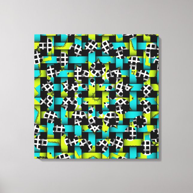 Toile Blue Lime Green Black White Carré Cercle Weight (Recto)