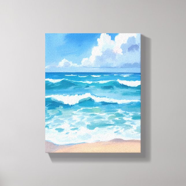 Toile Blue Ocean Waves | Beach Sea Watercolor  (Recto)