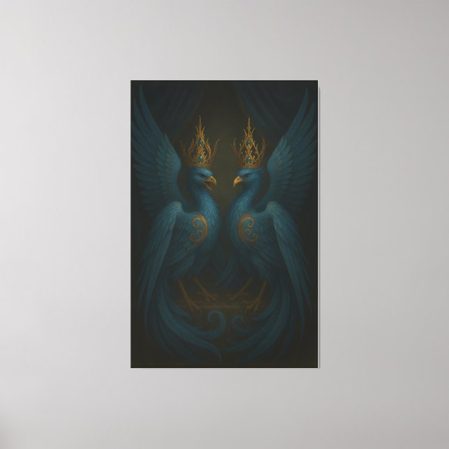 Toile Blue Royal Phoenix Duo · Luxury Canvas Print (Recto)