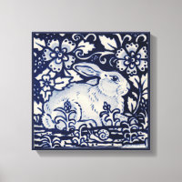 Blue & White Rabbit Floral Souris Chinois Art