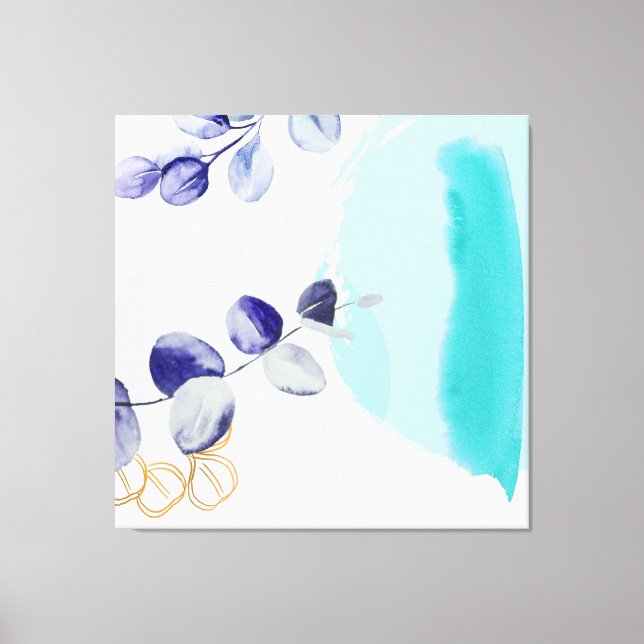 Toile Boho botanique cyan violet (Recto)