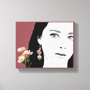 Toile Boho fille rose fleurs mode illustration tendance
