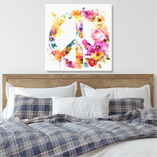 Toile Boho Hippy 60s 70s Peace Sign Canvas Print (Insitu(Chambre))
