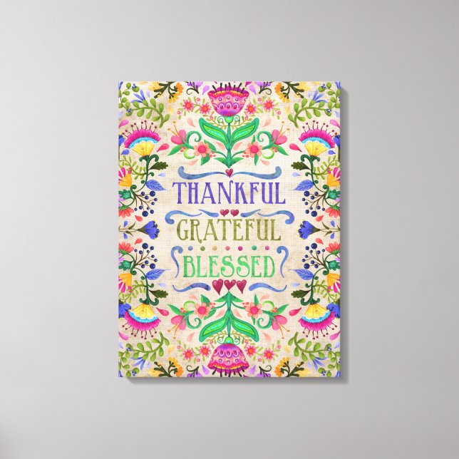 Toile Boho Inspiration Moderne Fleurs d'Art Folk (Recto)