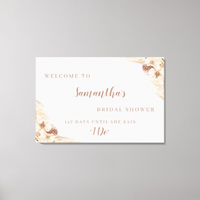 Toile Boho Pampas Grass White Orchid Affiche de bienvenu (Recto)