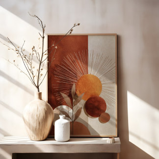 Toile Boho Soleil Abstrait Terracotta Minimaliste Botani