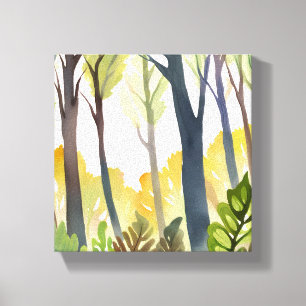 Toile Bois à l'aquarelle Peinture de forêt verte de la