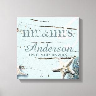 Toile bois BLue Seashells Beach Mariage m et mme