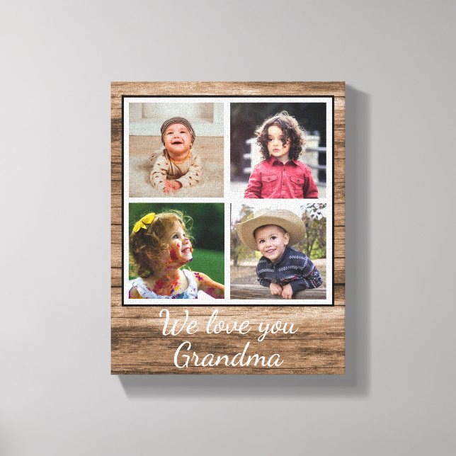 Toile Bois Brown rustique 4 Photo Collage Grand-mère (Recto)