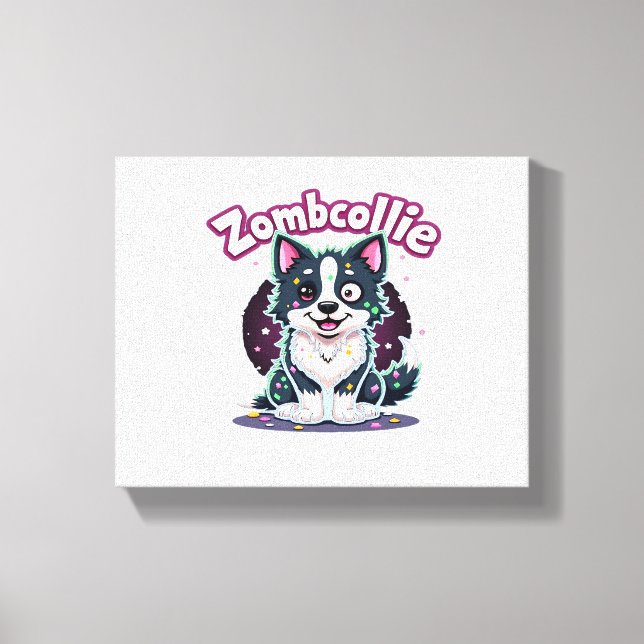 Toile Bordure Collie BC Chien Zombie Halloween Essentiel (Recto)