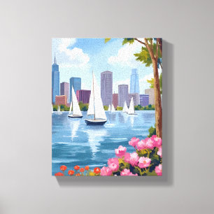 Toile Boston Harbor Printemps   Baie Bateau Skyline de l