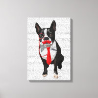 Boston Terrier avec Cravate rouge et moustache