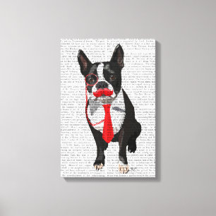 Toile Boston Terrier avec Cravate rouge et moustache