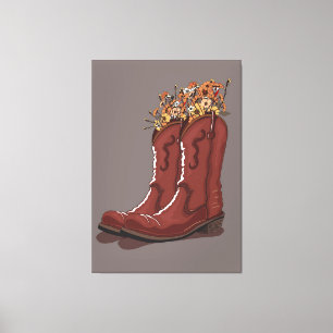 Toile Bottes Cowboy Avec Fleurs sauvages