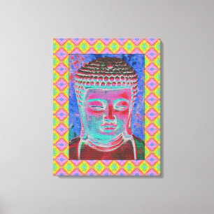 Toile Bouddha Pop avec des bordures jaunes et roses