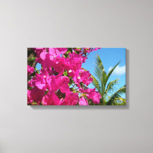 Toile Bougainvilliers et palmiers paysage tropical