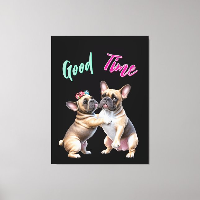 Toile Bouledogue français amoureux Saint-Valentin (Recto)