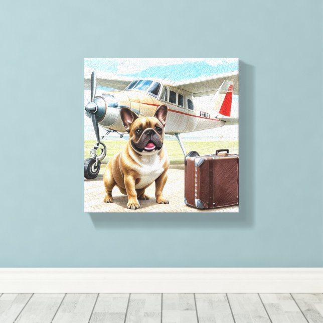 Toile Bouledogue français avec avion (Insitu (Plancher de Bois))