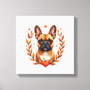 Toile Bouledogue français vintage avec couronne de feuil