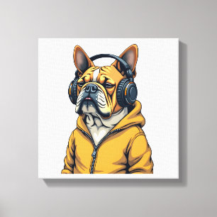Toile Bouledogue vintage avec écouteurs portant un sweat