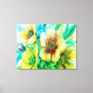 Toile Bouquet de fleurs jaunes en fleurs sur un mur