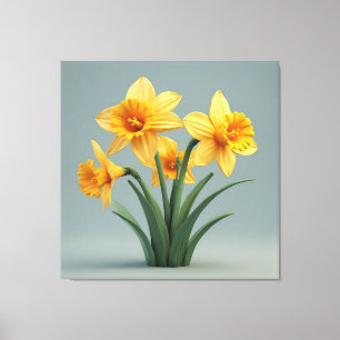 Toile Bouquet de jonquilles jaune vif avec feuilles vert