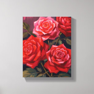 Toile Bouquet de roses   Peinture aquarelle florale roug