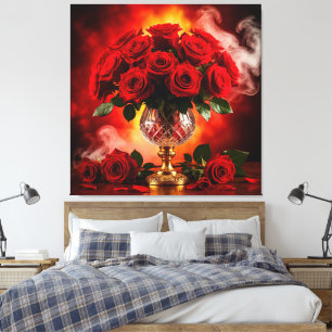 Toile Bouquet Élégant de Roses Rouges dans un Vase en Ve