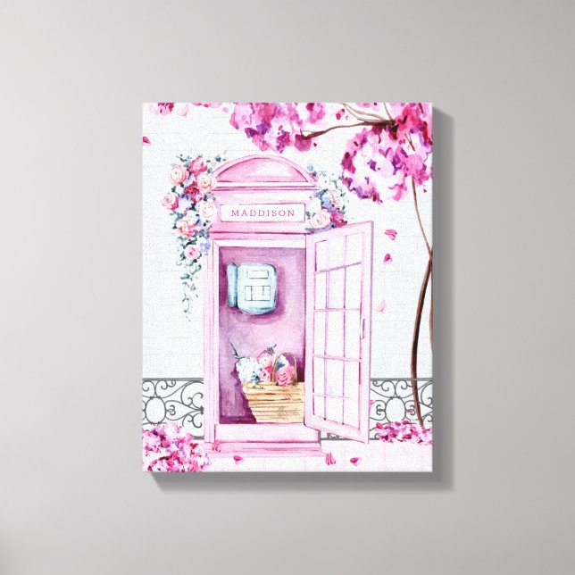 Toile Bouteille de téléphone rose floral personnalisée (Recto)