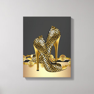 Toile Boutique Chaussures Leopard Noir et Or